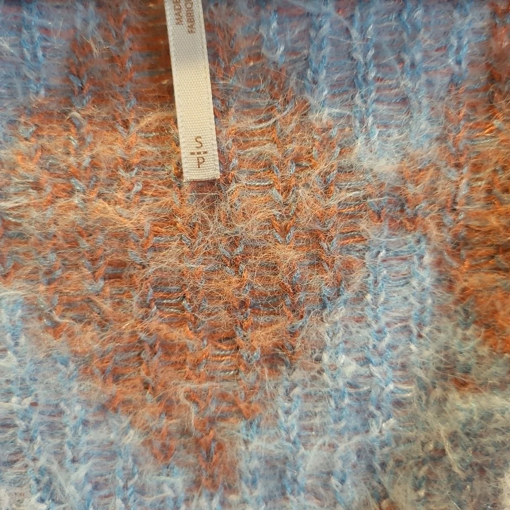 Free People Argyle V-NeckSweater Vest Blue & Orange Size Small